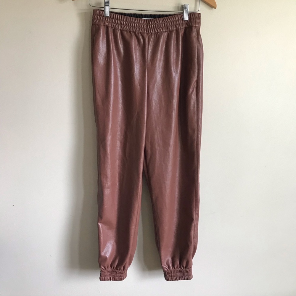 Babaton Brown Faux Leather Joggers